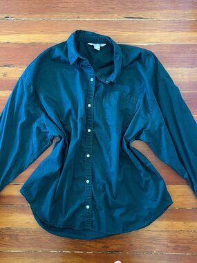 100% Cotton Minimalist Preppy Button Down Green Boyfriend Shirt Old Navy